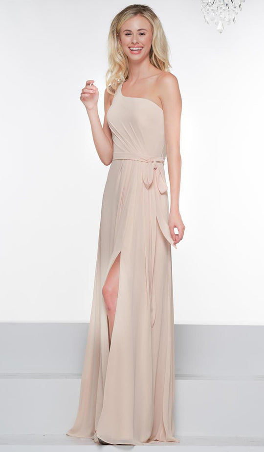 Glow by Colors - G812 Chiffon Asymmetric A-line Dress In Nude