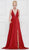 Glow by Colors - G813 Embellished Deep V-neck A-line Dress In Red