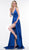 Glow by Colors - G813 Embellished Deep V-neck A-line Dress In Blue