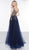 2019 Spring - Forest Metallic Appliques Gown with Slit In Blue