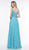 Glow by Colors - G820 Sleeveless Vneck Chiffon and Lace Appliqued Gown In Blue and Green