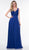 Glow by Colors - G820 Sleeveless Vneck Chiffon and Lace Appliqued Gown In Blue