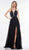 Glow by Colors - G821 Applique Deep V-neck Chiffon A-line Dress In Black