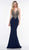 Glow by Colors - G823 Gold Lace Applique Sleeveless Faille Gown In Blue