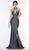 Glow by Colors - G831 Beaded Strappy Plunging Slit Gown In Gray