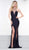 Glow by Colors - G831 Beaded Strappy Plunging Slit Gown In Blue
