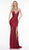 Glow by Colors - G831 Beaded Strappy Plunging Slit Gown In Red