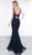 Glow by Colors - G832 Beaded Appliqued Plunging V-Neck Dress In Blue