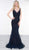 Glow by Colors - G832 Beaded Appliqued Plunging V-Neck Dress In Blue