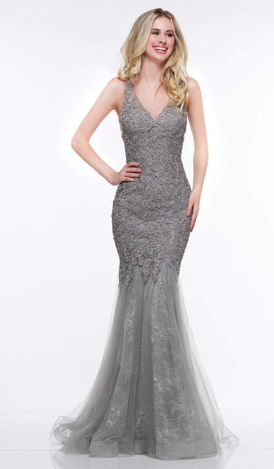 2019 Spring - Grey Beaded Lace Mermaid Dress In Gray