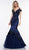 Colors Dress - Bead Embellished V-Neck Trumpet Gown G838 In Blue