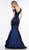 Colors Dress - Bead Embellished V-Neck Trumpet Gown G838 In Blue