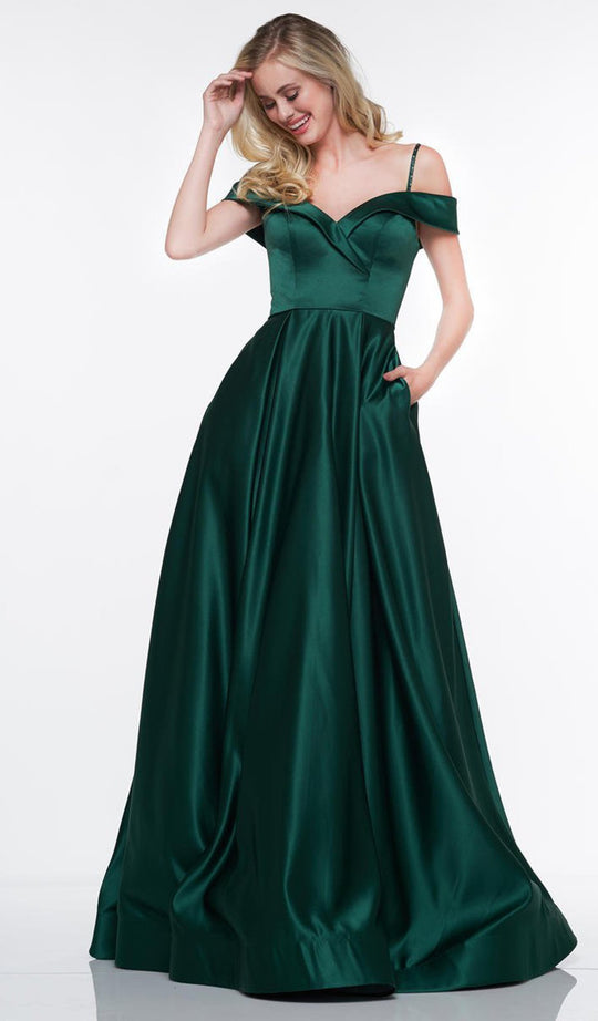 Glow by Colors - G841-1 Off-Shoulder Satin Ballgown With Scarf In Green