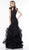 Glow by Colors - G842 High Neck Ruffled Trumpet Dress In Black