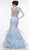 Glow by Colors - G842 High Neck Ruffled Trumpet Dress In Blue