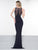 Glow by Colors - G845 Plunging V-Neck Slit Evening Gown In Blue
