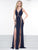 Glow by Colors - G845 Plunging V-Neck Slit Evening Gown In Blue