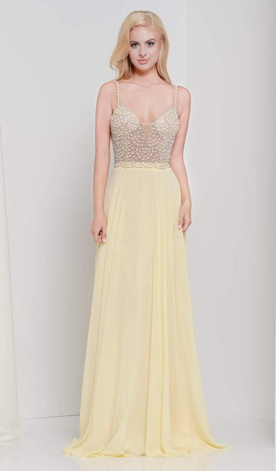 2019 Spring - Canary Beaded Plunging V-Neck A-Line Dress In Yellow