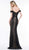 Glow by Colors - G852 Beaded Plunging Off-Shoulder Trumpet Dress In Black and Neutral