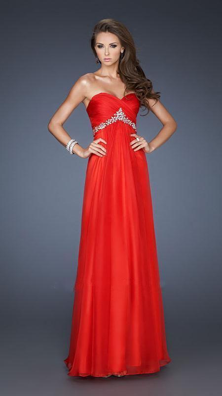 GiGi - Sequined Ruched Sweetheart Chiffon A-line Gown 18715 In Red