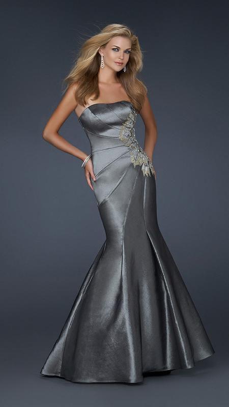 GiGi - Embellished Pleated Straight Neck Taffeta Mermaid Dress 17234 In Silver
