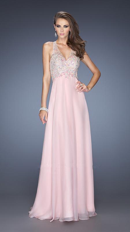 GiGi - Jewel Embellished V-neck Chiffon A-line Gown 20171 In Pink