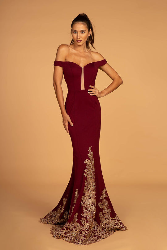 Elizabeth K - GL2658 Off-Shoulder Fitted Mermaid Dress In Red