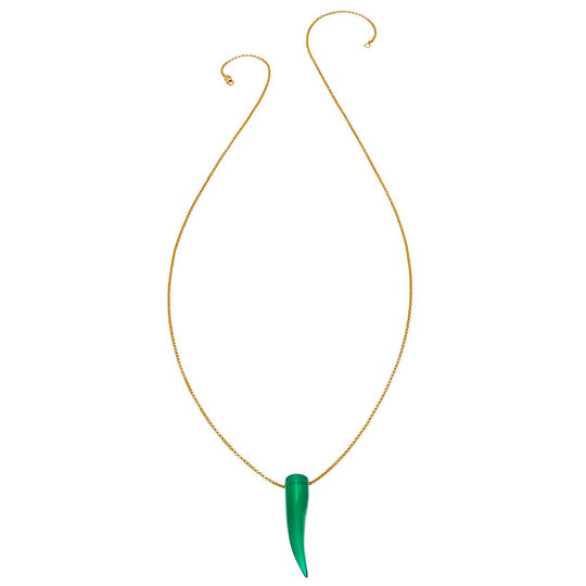 Gemstone Horn Rolo Chain Necklace - Green Onyx