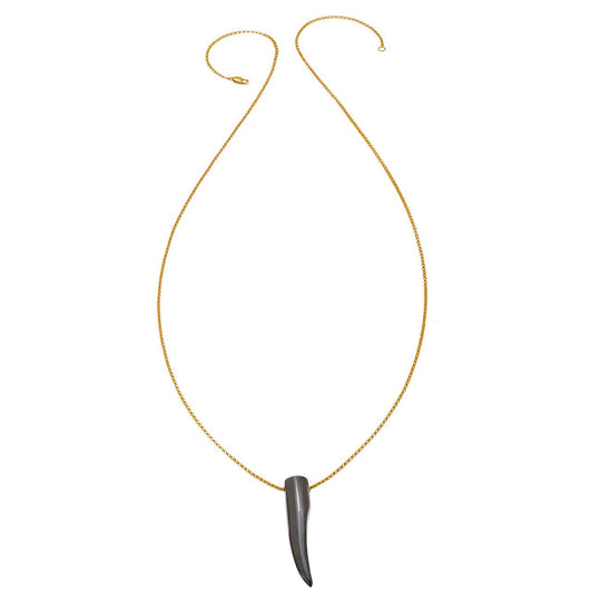 Gemstone Horn Rolo Chain Necklace - Hematite