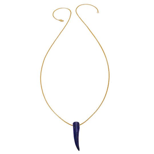 Gemstone Horn Rolo Chain Necklace - Lapis