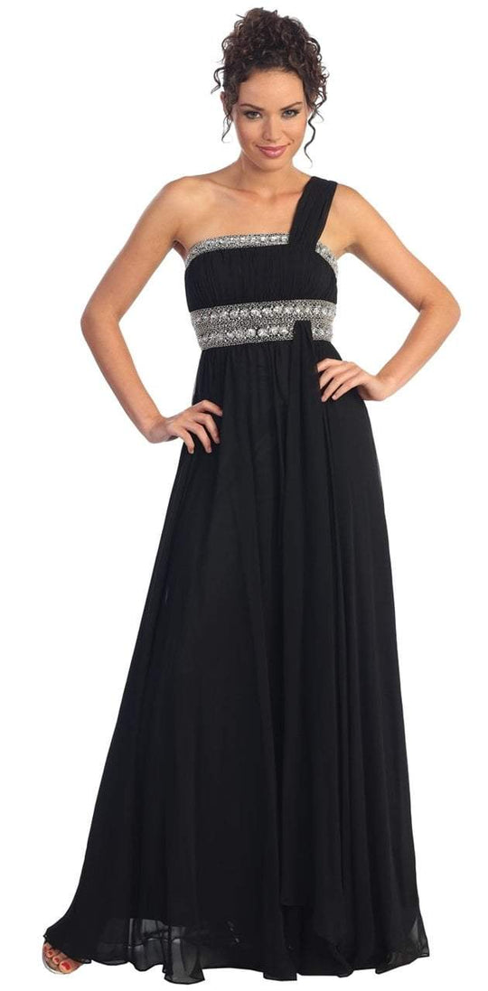 One Shoulder Bejeweled Empire Long Dress GL1015