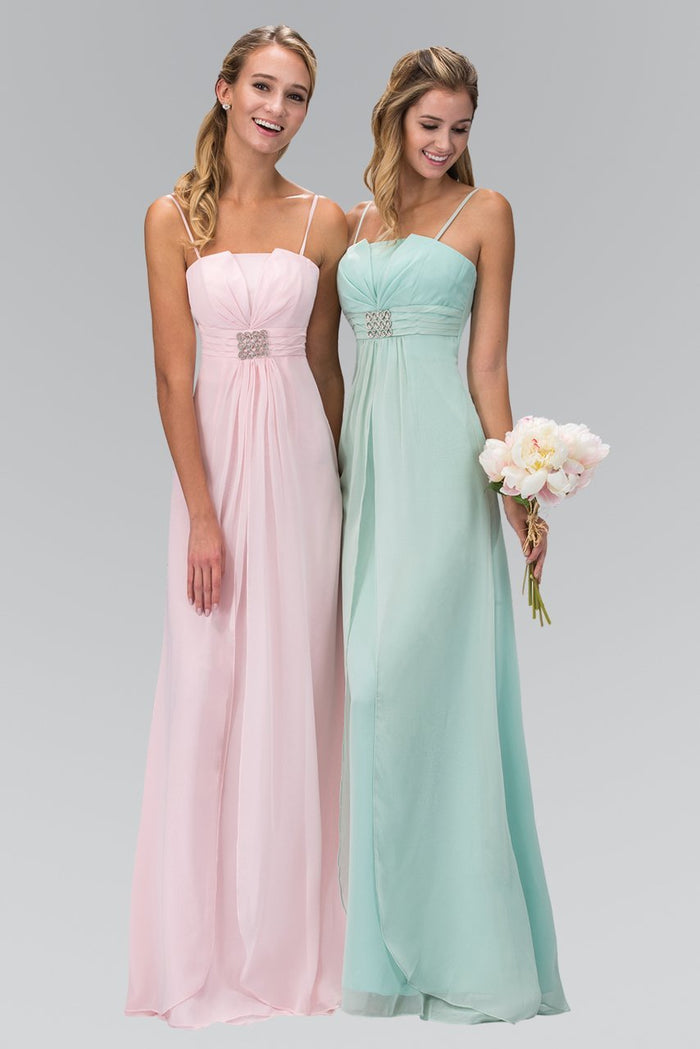 Jewel Accented Fan Bustline Chiffon Dress GL1020