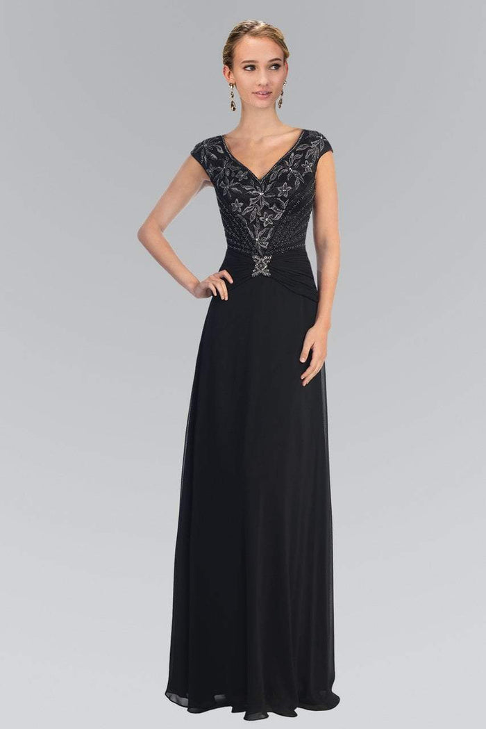 Beaded Cap Sleeve V-neck A-line Dress GL1048