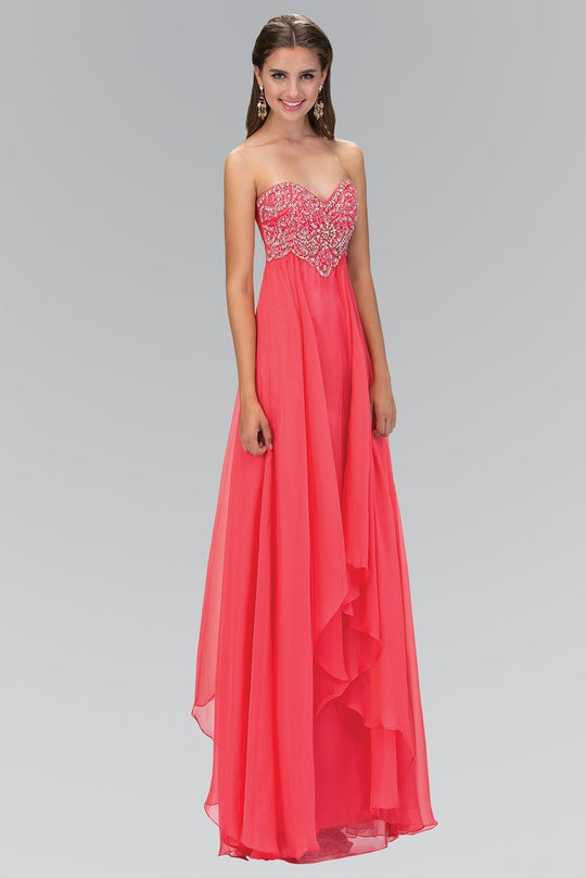Medallion Accented Sweetheart Chiffon Gown GL1061