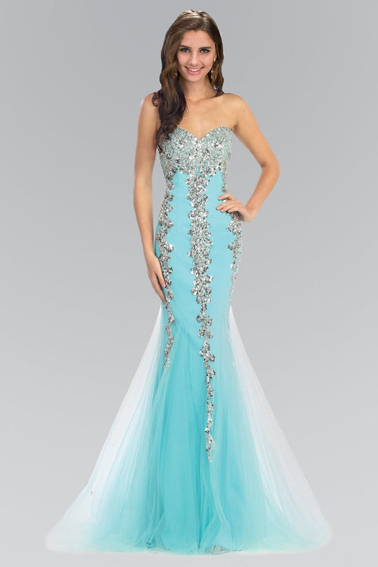 Strapless Sequin Accented Trumpet Gown GL1067