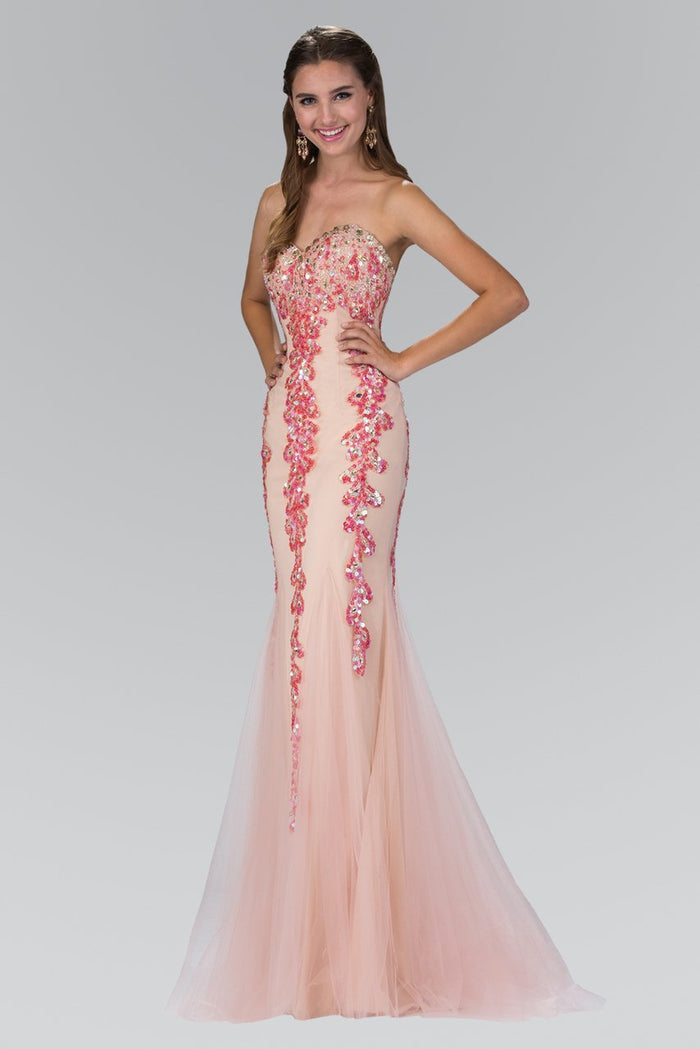 Strapless Sequin Accented Trumpet Gown GL1067