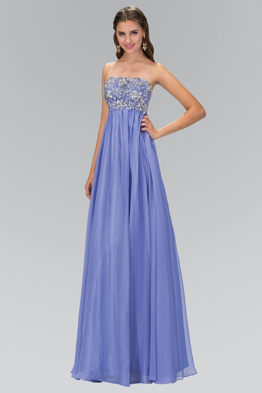 Elizabeth K - Strapless Ornate Chiffon Empire Gown GL1069 In Purple