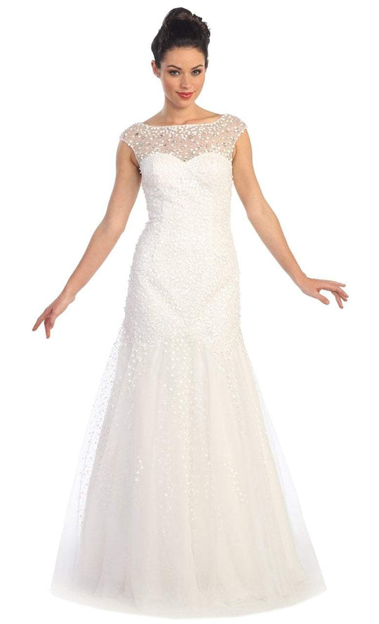 Sequined Cap Sleeve Illusion Bateau Dress GL1072