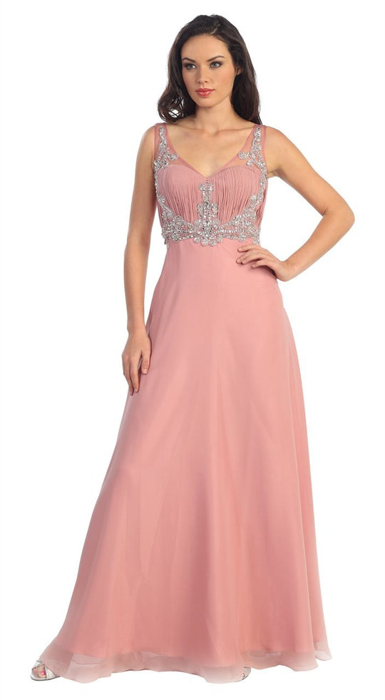 Adorned V-Neck Illusion A-Line Gown GL1073