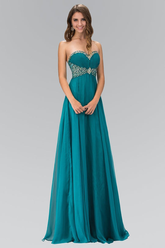 Lavish Jeweled Strapless Chiffon Gown GL1075