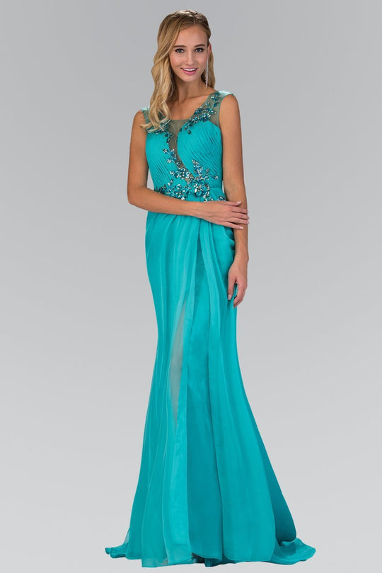 Bejeweled Cap Sleeve Illusion Bateau Dress GL1088