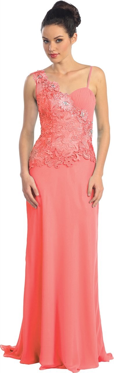 Lace Embellished Asymmetrical Neck Dress GL1093
