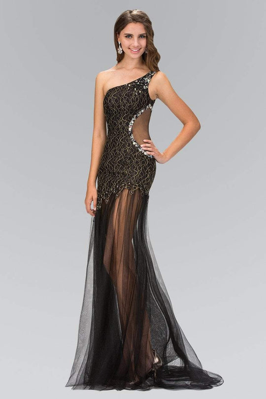 Asymmetrical Cutout Tulle Gown GL1094