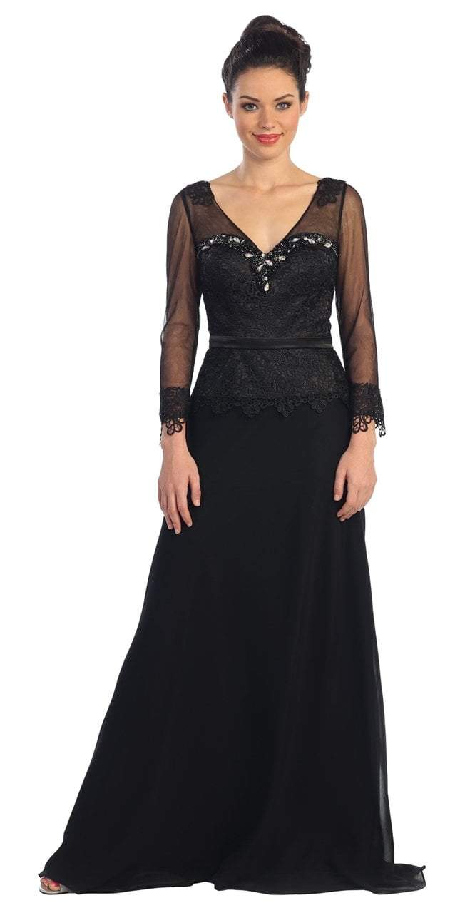 Quarter Sleeve Applique Chiffon Gown GL1097