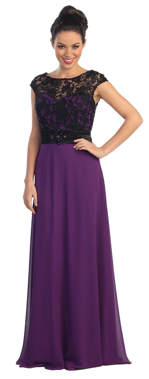 Laced Cap Sleeve Illusion Bateau Neck Dress GL1099