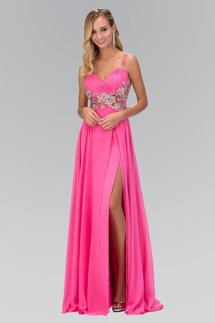 Sheer Embroidered Sweetheart Gown GL1105