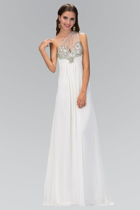 Sheer Asymmetrical Ornate A-Line Gown GL1138