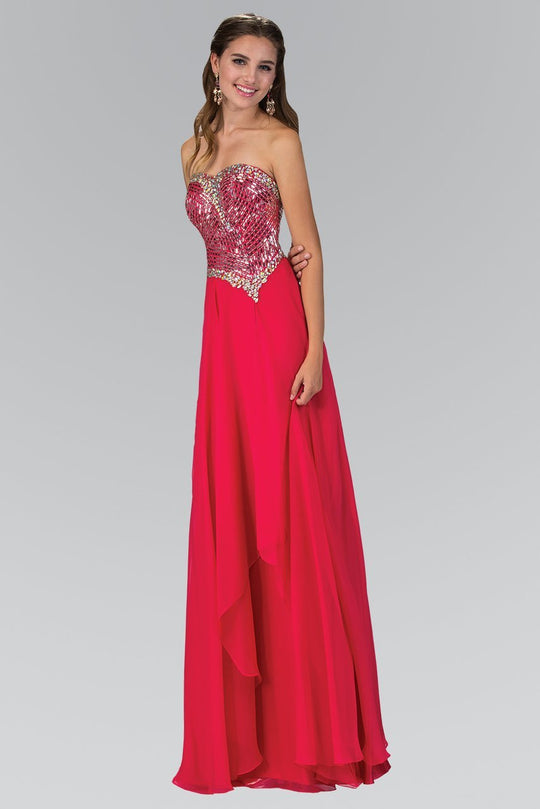 Jeweled Strapless Chiffon A-Line Gown GL1149