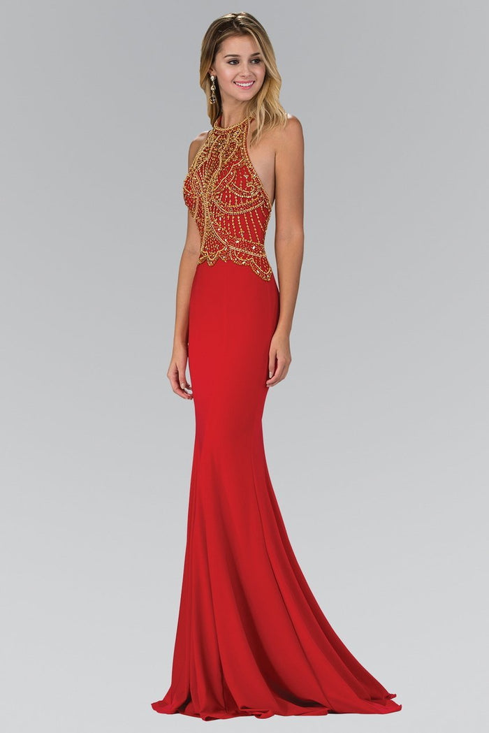 Bead Embellished Halter Neck Trumpet Gown GL1301