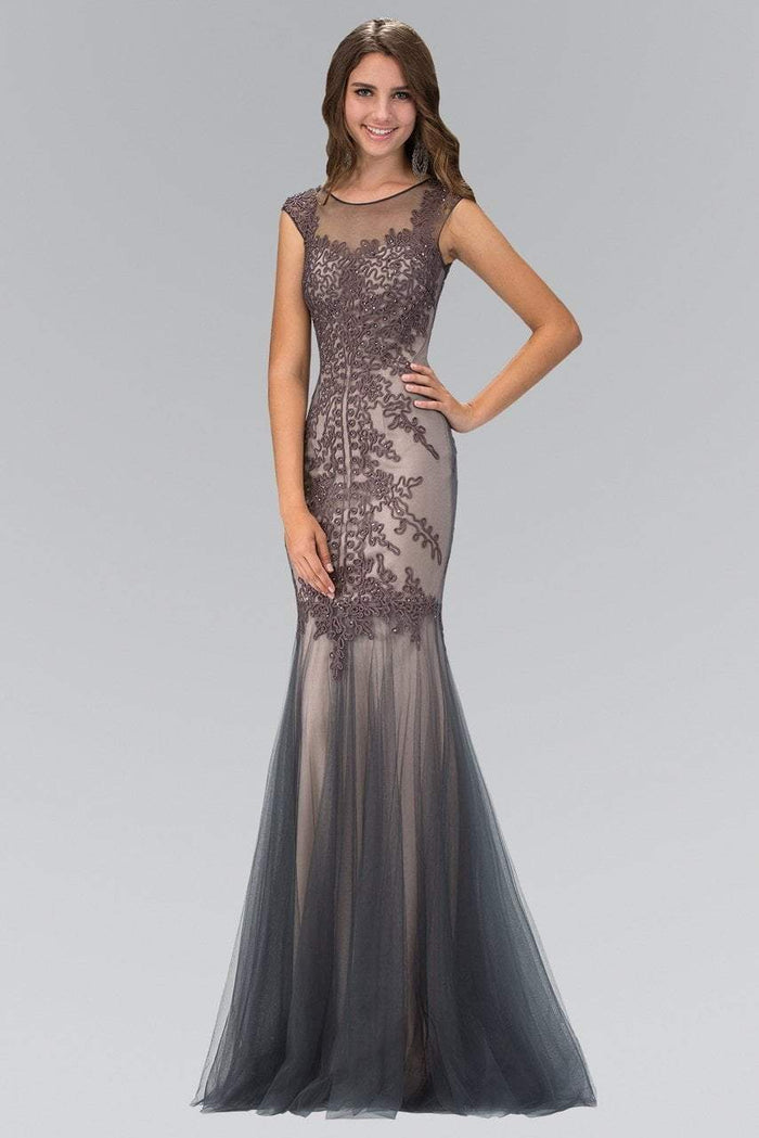 Embroidered Illusion Bateau Neck Trumpet Gown GL1309